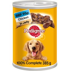 Pedigree Adult Wet Dog Food Tin with Chicken in Jelly 385g (MPP 95p) - 385g, case of 12