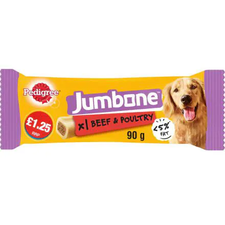 Pedigree Jumbone Adult Medium Dog Treat Beef & Poultry 1 Chew 90g PMP £1.25, case of 12