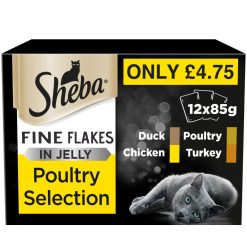 Sheba Fine Flakes Adult 1+ Pouches Mixed Poultry Selection in Jelly 12 x 85g (MPP £4.75) - 85g