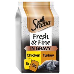 Sheba Fresh & Fine Wet Cat Food Pouches Chicken & Turkey in Gravy 6 x 50g - 50g