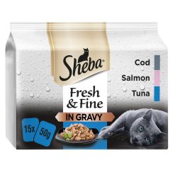 Sheba Fresh & Fine Wet Cat Food Pouches Fish in Gravy 15 x 50g - 50g