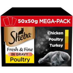 Sheba Fresh & Fine Wet Cat Food Pouches Poultry in Gravy Mega Pack 50 x 50g - 50g
