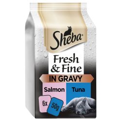 Sheba Fresh & Fine Wet Cat Food Pouches Salmon & Tuna in Gravy 6 x 50g - 50g