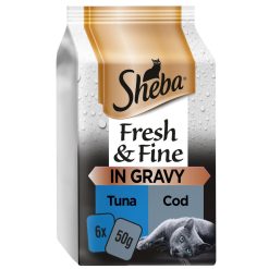 Sheba Fresh & Fine Wet Cat Food Pouches Tuna & Cod in Gravy 6 x 50g - 50g