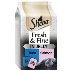 Sheba Fresh & Fine Wet Cat Food Pouches Tuna & Salmon in Jelly 6 x 50g - 50g