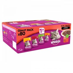 WHISKAS 1+ Cat Pouches Meat Selection in Gravy 80x100g Pack - 100g