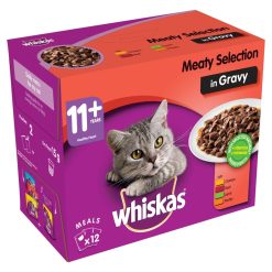 WHISKAS 11+ Cat Pouches Meaty Selection in Gravy 12x100g pk - k 100g