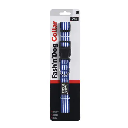 Walk 'R' Cise Fash 'N' Dog Collar Blue Striped Large - 25mmx55cm