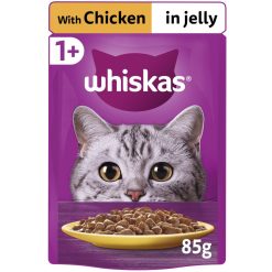Whiskas 1+ Adult Wet Cat Food Pouches in Jelly with Chicken 85g - 85g, case of 28