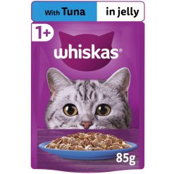 Whiskas 1+ Adult Wet Cat Food Pouches in Jelly with Tuna - 85g, case of 28