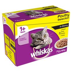 Whiskas 1+ Cat Pouches Poultry Selection in Gravy 12 Pack - 100g