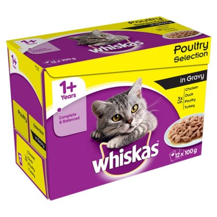 Whiskas 1+ Cat Pouches Poultry Selection in Gravy 12 Pack - 100g