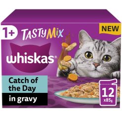 Whiskas 1+ Catch of the Day Mix Adult Wet Cat Food Pouches in Gravy 12pk - 85g, case of 4