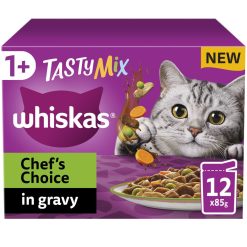 Whiskas 1+ Chef's Choice Mix Adult Wet Cat Food Pouches in Gravy 12pk - 85g, case of 4