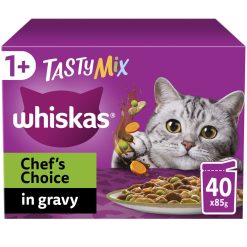 Whiskas 1+ Chef's Choice Mix Adult Wet Cat Food Pouches in Gravy 40pk - 85g