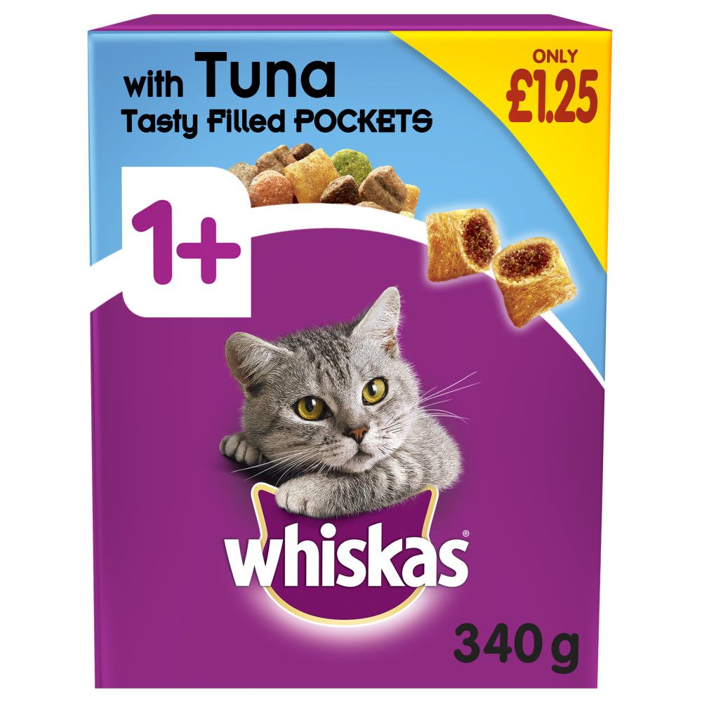 Whiskas 1+ Dry Complete Cat Food with Tuna 340g (MPP £1.25) - 340g, case of 6