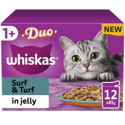 Whiskas 1+ Duo Surf and Turf Adult Wet Cat Food Pouches in Jelly 12pk - 85g, case of 4