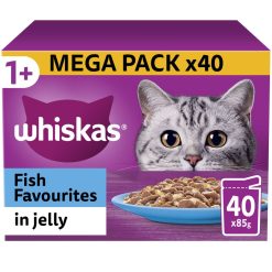 Whiskas 1+ Fish Favourites Adult Wet Cat Food Pouches in Jelly 40pk - 85g