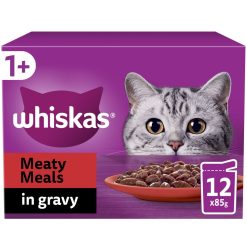 Whiskas 1+ Meaty Meals Adult Wet Cat Food Pouches in Gravy 12pk - 85g, case of 4