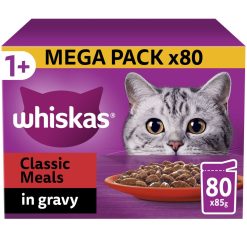Whiskas 1+ Meaty Meals Adult Wet Cat Food Pouches in Gravy 80PK - 85g