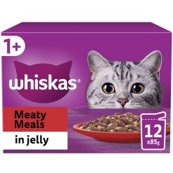 Whiskas 1+ Meaty Meals Adult Wet Cat Food Pouches in Jelly 12pk - 85g, case of 4