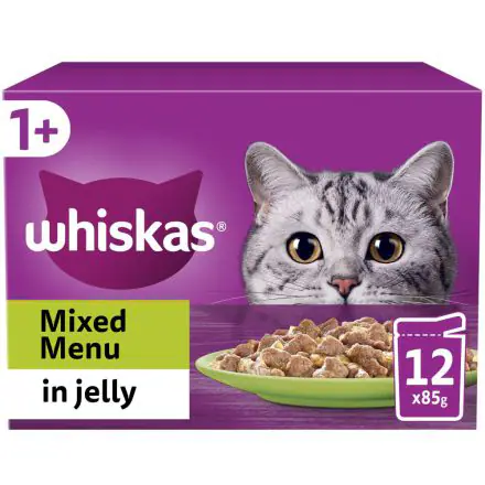 Whiskas 1+ Mixed Menu Adult Wet Cat Food Pouches in Jelly 12pk - 85g, case of 4