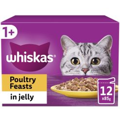 Whiskas 1+ Poultry Feasts Adult Wet Cat Food Pouches in Jelly 12pk - 85g, case of 4