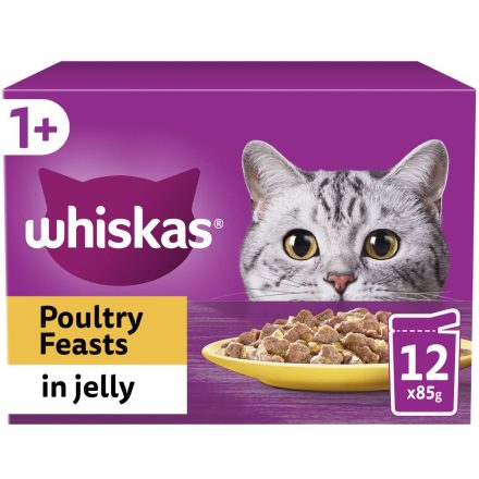 Whiskas 1+ Poultry Feasts Adult Wet Cat Food Pouches in Jelly 12pk - 85g, case of 4