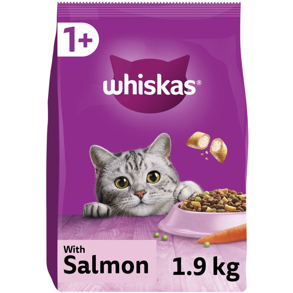 Whiskas 1+ Salmon Adult Dry Cat Food Various Sizes