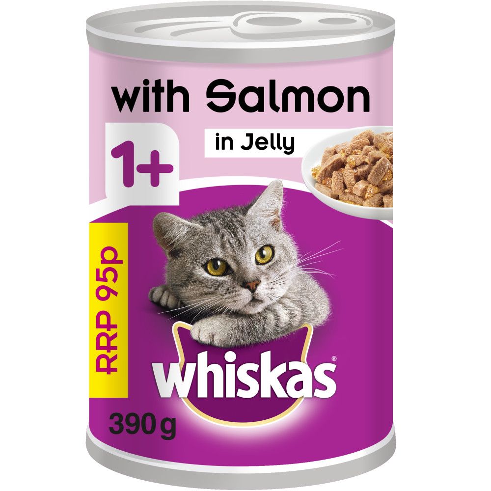 Whiskas 1 Wet Cat Food Tin with Salmon in Jelly 390g MPP 95p 390g case of 12