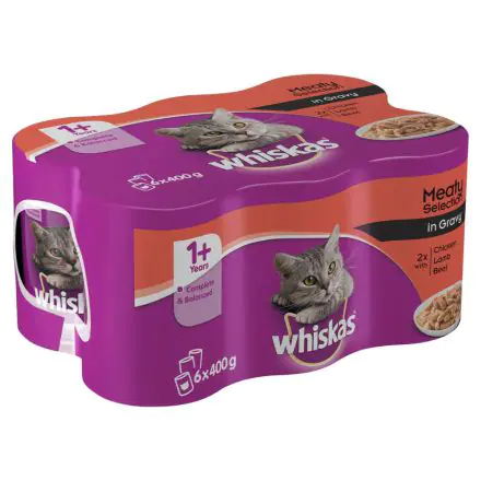 Whiskas 1+ Years Cat Can Meat Selection in Gravy 6 x 400g - 400g, case of 4