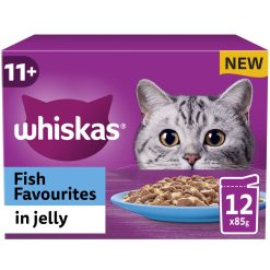 Whiskas 11+ Fish Favourites Senior Wet Cat Food Pouches in Jelly 12pk - 85g, case of 4