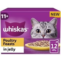 Whiskas 11+ Poultry Feasts Senior Wet Cat Food Pouches in Jelly 12pk - 85g, case of 4