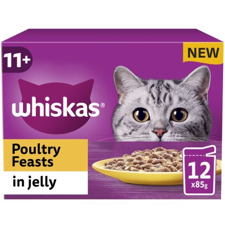 Whiskas 11+ Poultry Feasts Senior Wet Cat Food Pouches in Jelly 12pk - 85g, case of 4