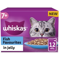 Whiskas 7+ Fish Favourites Senior Wet Cat Food Pouches in Jelly 12pk - 85g, case of 4