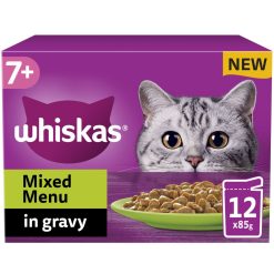Whiskas 7+ Mixed Menu Senior Wet Cat Food Pouches in Gravy 12pk - 85g, case of 4