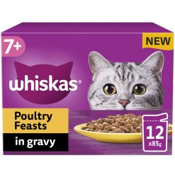 Whiskas 7+ Poultry Feasts Senior Wet Cat Food Pouches in Gravy 12pk - 85g, case of 4