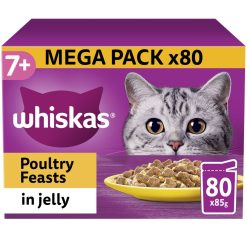 Whiskas 7+ Poultry Feasts Senior Wet Cat Food Pouches in Jelly 80pk - 85g