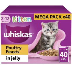 Whiskas Kitten Poultry Feasts Wet Cat Food Pouches in Jelly 40pk - 85g