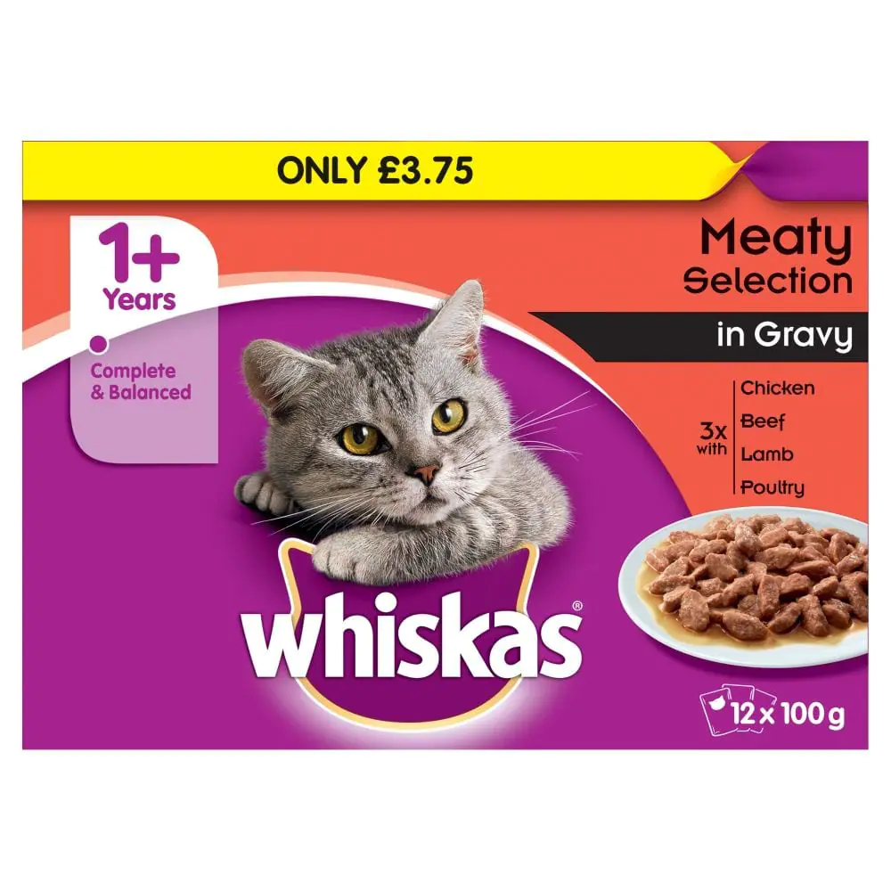 Whiskas Pouch Meat 3.75 12pk - 100g