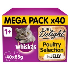 Whiskas Pure Delight Cat Food Pouches Poultry in Jelly Mega Pack 40 x 85g - 85g